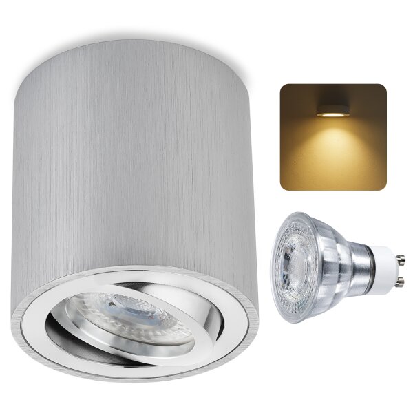 LED Aufbaustrahler 7W warmweiß dimmbar schwenkbar Aufbauspot GU10 | Deckenspots 230V Aluminium gebürstet
