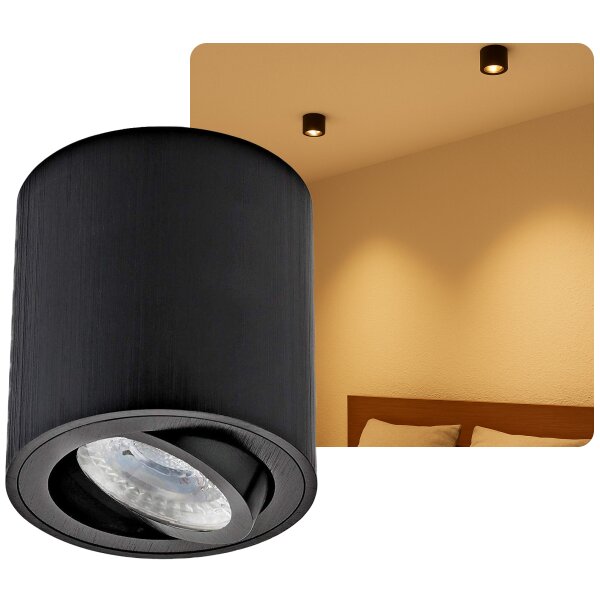 LED Aufbauspot GU10 Schwenkbar Schwarz Gebürstet | 7W Warmweiß 530lm Deckenspots 230V