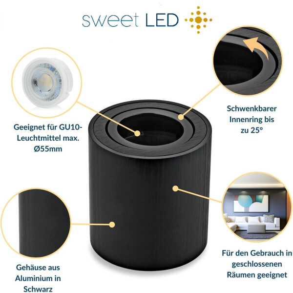 Sweet LED Aufbaustrahler schwarz Aufbauspot GU10 7 W Aluminium Deckenspots 230V