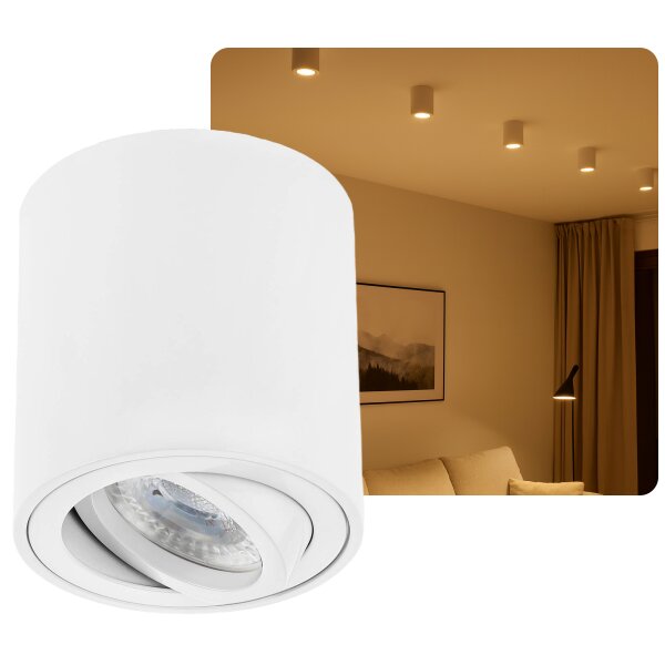 GU10 Aufbaustrahler weiß matt Aufbauspot 7W warmweiß | Deckenspots 230V Aluminium schwenkbar dimmbar