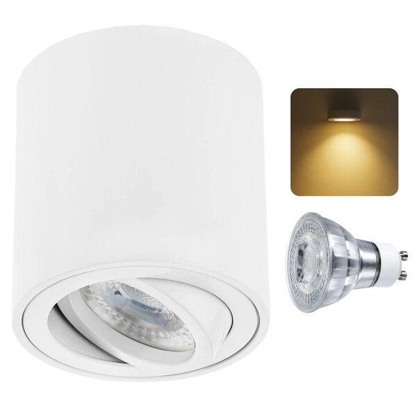 GU10 Aufbaustrahler weiß matt Aufbauspot 7W warmweiß | Deckenspots 230V Aluminium schwenkbar dimmbar