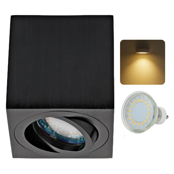 LED Aufbauspots schwenkbar schwarz eckig - Aufbaustrahler GU10 5W warmweiß |Aluminium Deckenspots