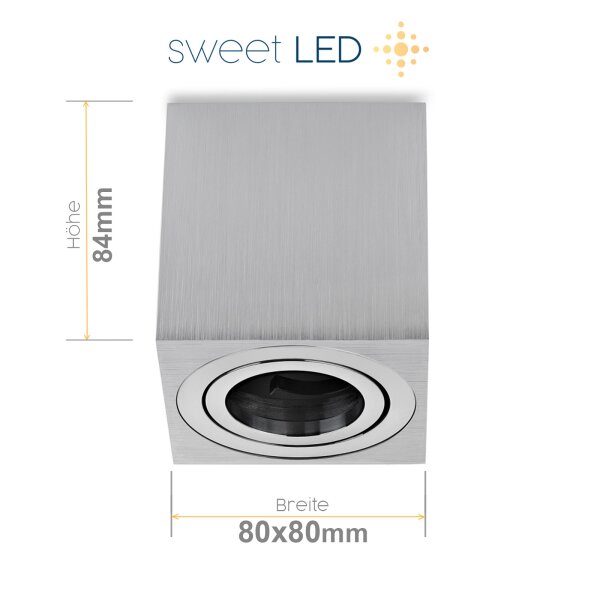 GU10 LED Aufbaustrahler Eckig Innenbereich - Aluminium Warmweiß 5W | Aufbauspot IP20