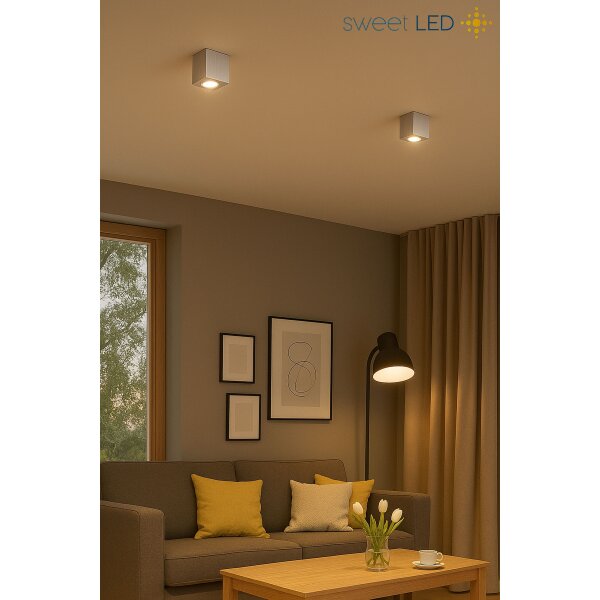 GU10 LED Aufbaustrahler Eckig Innenbereich - Aluminium Warmweiß 5W | Aufbauspot IP20