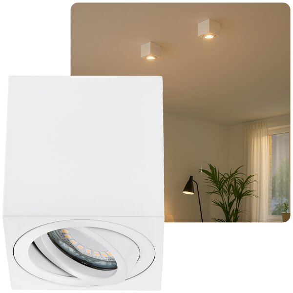 LED Aufbaustrahler weiß eckig - Aufbauspot GU10 5W warmweiß | Aluminium Deckenspots