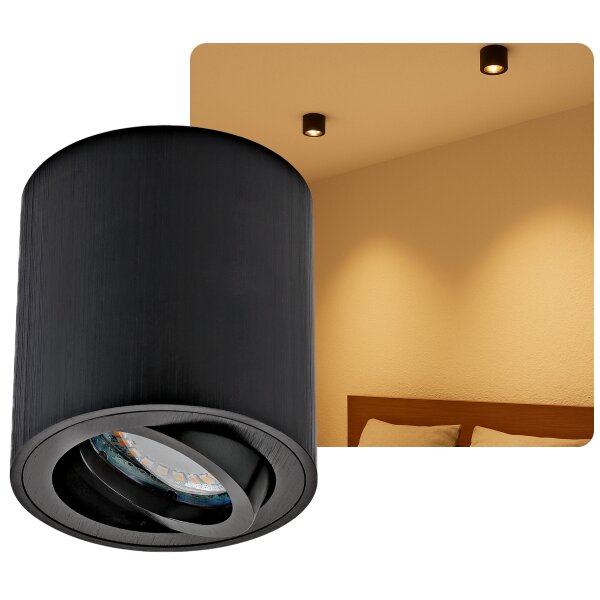 LED Aufbauspot GU10 Schwenkbar Schwarz Gebürstet | 5W Warmweiß 230V