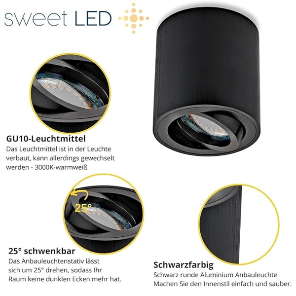 LED Aufbauspot GU10 Schwenkbar Schwarz Gebürstet | 5W Warmweiß 230V