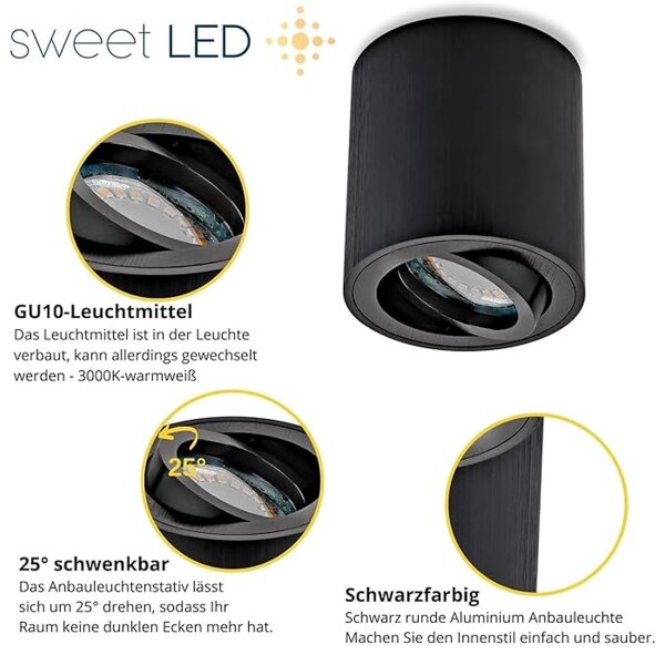 LED Aufbauspot GU10 Schwenkbar Schwarz | 5W Warmweiß 230V