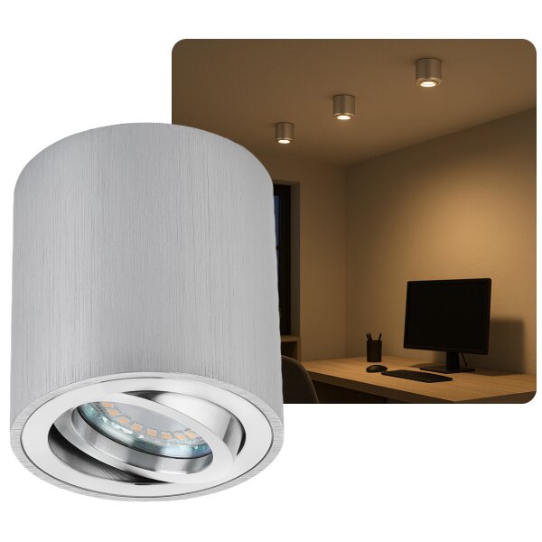 Sweet LED Aufbaustrahler 230V Alu gebürstet | GU10 Aufbauspot 5W warmweiß schwenkbar