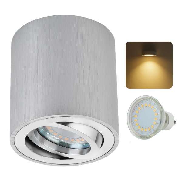 Sweet LED Aufbaustrahler 230V Alu gebürstet | GU10 Aufbauspot 5W warmweiß schwenkbar