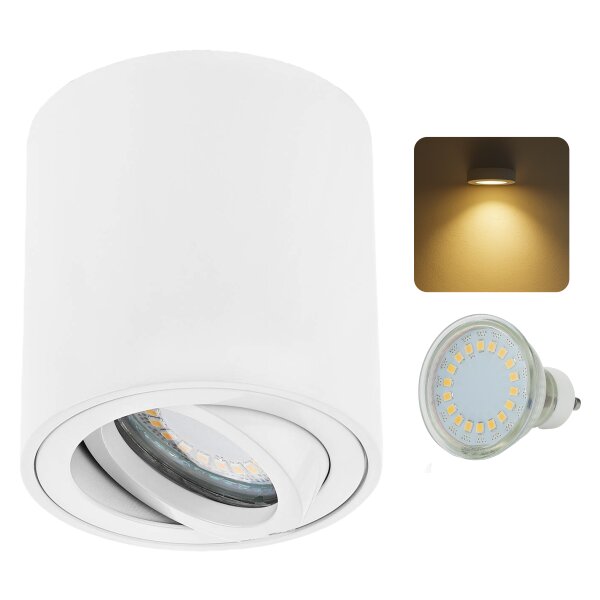 LED Aufbaustrahler weiß Aufbauspot GU10 5W warmweiß | Aluminium Deckenspots 230V