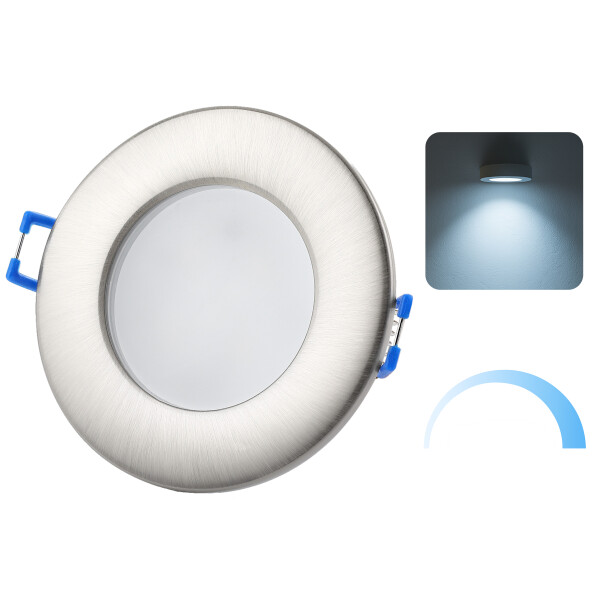 Einbaustrahler Bad LED  Flach - Deckenspots Led Dimmbar Rund Chromfarbig Gebürstet - IP44 6.5Watt Kaltweiß - LED Deckenleuchte 68 mm Lochmaß