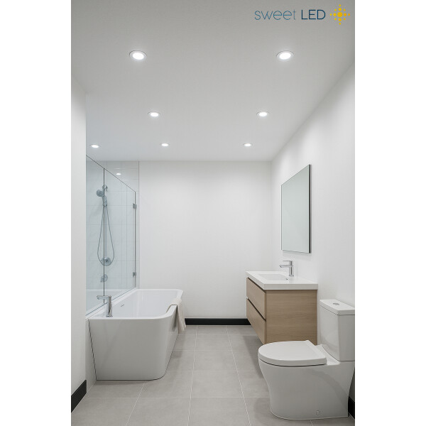 Einbaustrahler Bad LED  Flach - Deckenspots Led Dimmbar Rund Chromfarbig Gebürstet - IP44 6.5Watt Kaltweiß - LED Deckenleuchte 68 mm Lochmaß