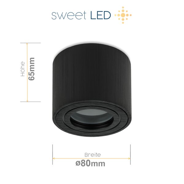 LED Aufbaustrahler Bad IP44 - LED Decke Aufbauspot flach 230V schwarz aluminium gebürstet - Deckenleuchte Bad  65 mm Höhe