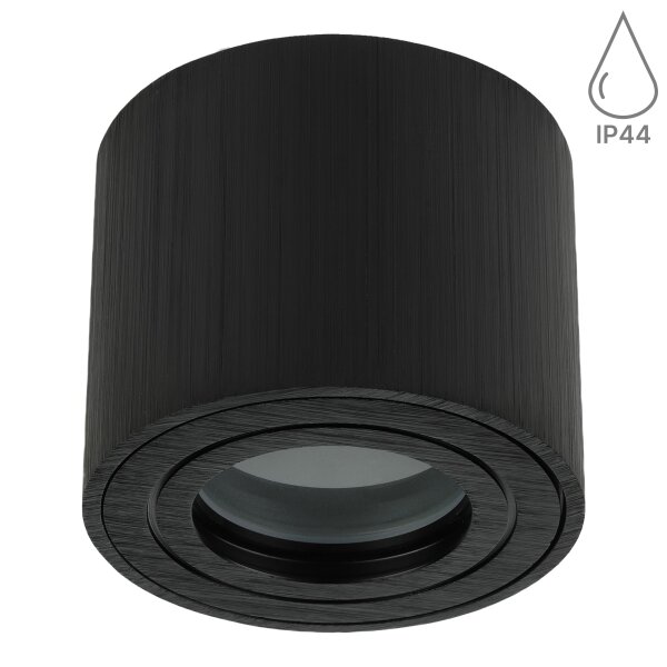 LED Badezimmer Aufbauspot IP44 Rund | Schwarz Gebürstet Aluminium | 230V Deckenstrahler Aufputz flach Ø 80mm