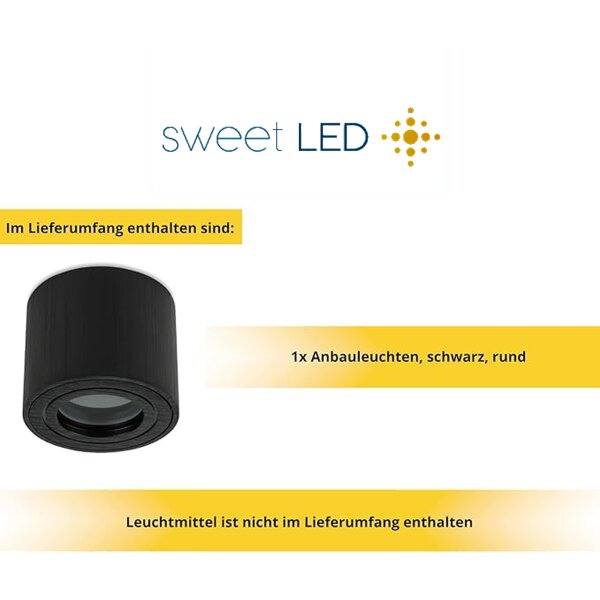 LED Badezimmer Aufbauspot IP44 Rund | Schwarz Gebürstet Aluminium | 230V Deckenstrahler Aufputz flach Ø 80mm