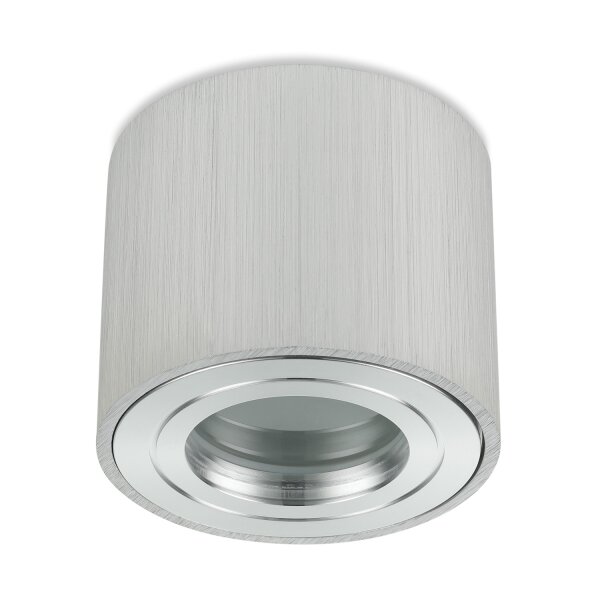 Alu Gebürstet LED Aufbaustrahler IP44 | Bad Deckenspot Rund | 230V Aufputz Deckenleuchte Flach 65mm
