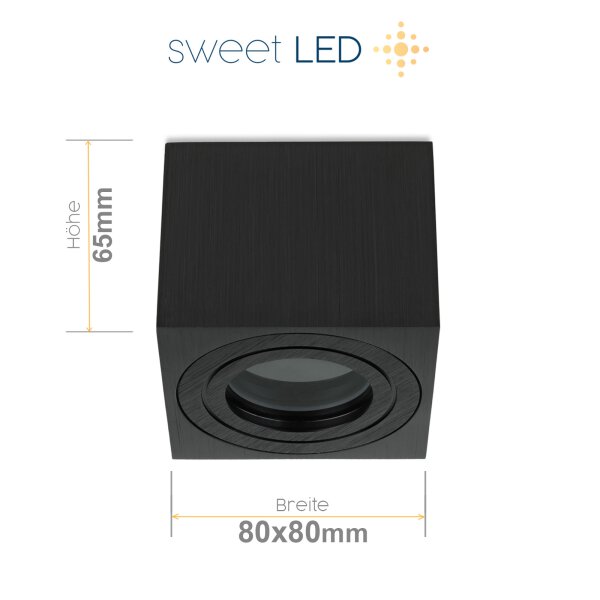 Aufbaustrahler Bad eckig flach Aluminium schwarz IP44 Aufbauspot