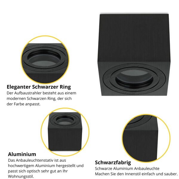 Aufbaustrahler Bad eckig flach Aluminium schwarz IP44 Aufbauspot