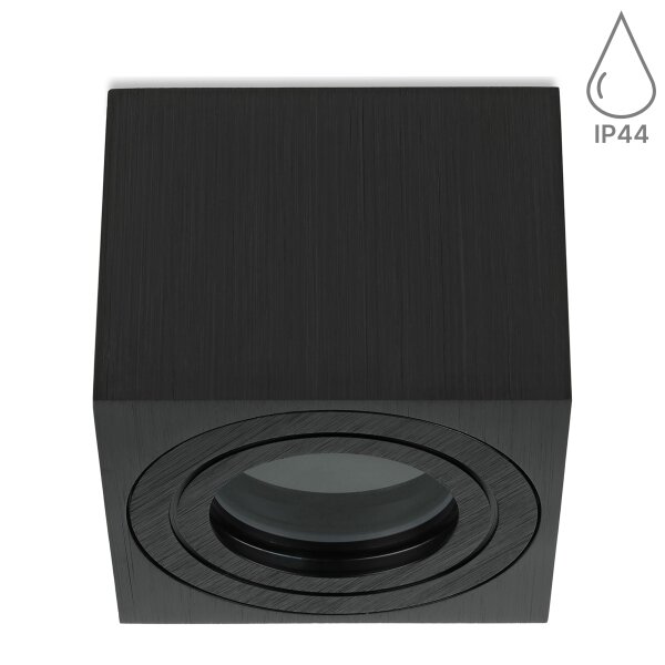 LED Aufbauspot Eckig IP44 Bad | Schwarz Gebürstet Quadratisch | 230V Deckenstrahler Aluminium 80mm