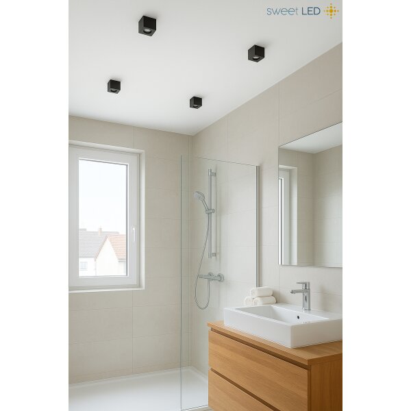 LED Aufbauspot Eckig IP44 Bad | Schwarz Gebürstet Quadratisch | 230V Deckenstrahler Aluminium 80mm