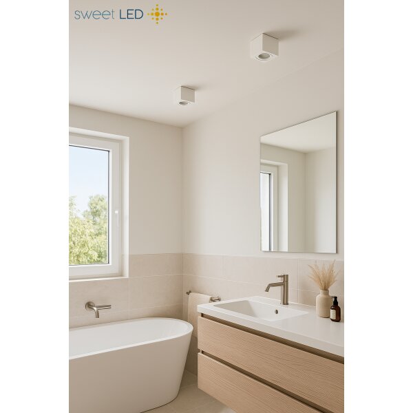 Eckig LED Aufbaustrahler IP44 Bad | Aufbauspots Weiß Matt Aluminium | 230V Aufputz Deckenspot 80x80mm