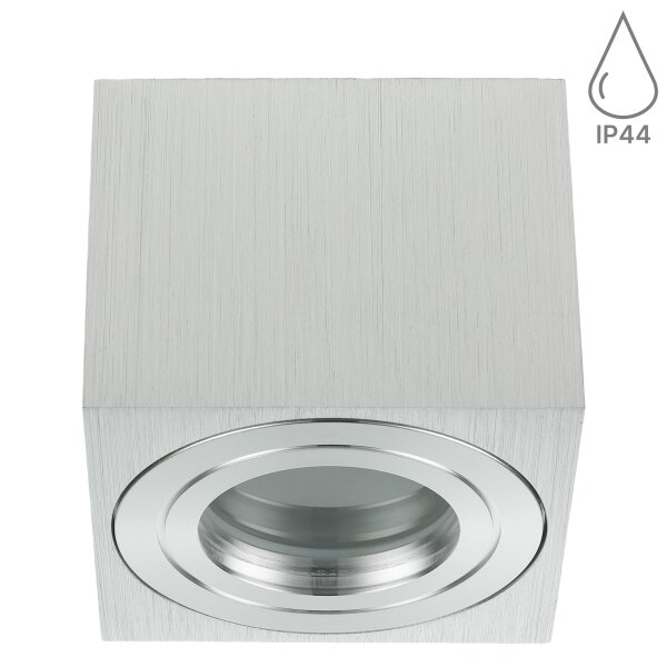 LED Aufputz Deckenspot IP44 eckig | 230V Bad Deckenstrahler | Aluminium Alu Gebürstet Quadratisch 80x80mm