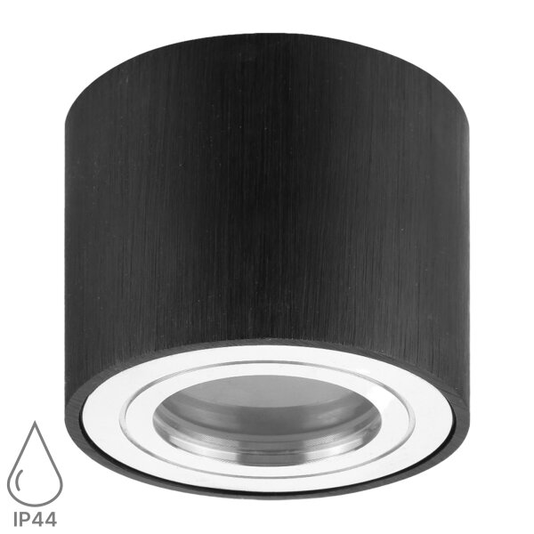 LED Aufbaustrahler IP44 Bad Rund | Schwarz Gebürstet Aluminium | 230V Deckenstrahler Aufputz Ø 80mm