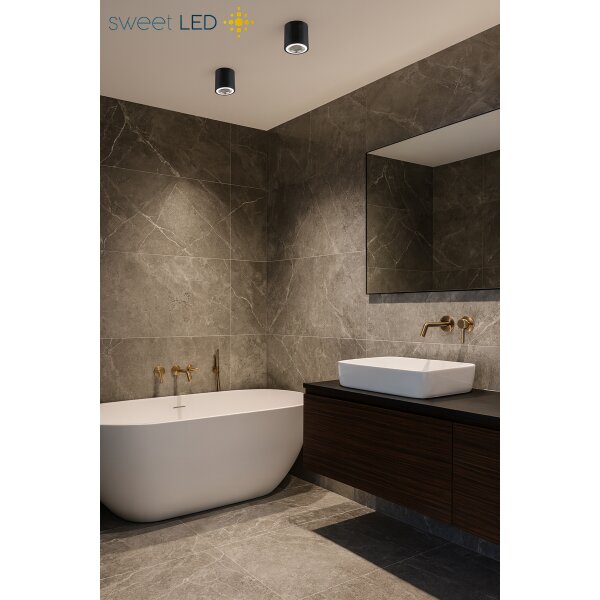 LED Aufbaustrahler IP44 Bad Rund | Schwarz Gebürstet Aluminium | 230V Deckenstrahler Aufputz Ø 80mm