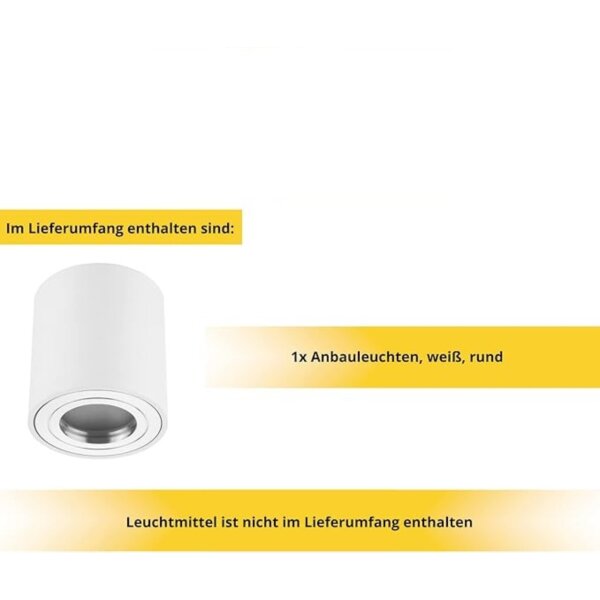 LED IP44 Aufbaustrahler - Badezimmer Deckenspots flach 65 mm Höhe - 230 Volt Aufbauspot Aluminium weiß matt - LED Deckenleuchte 80 mm Abmessung