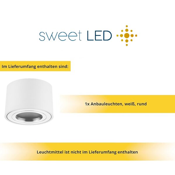 Rund LED Aufbaustrahler IP44 Bad 65mm | Weiß Matt mit Silberring | 230V Aufputz Deckenspot flach Ø 80mm