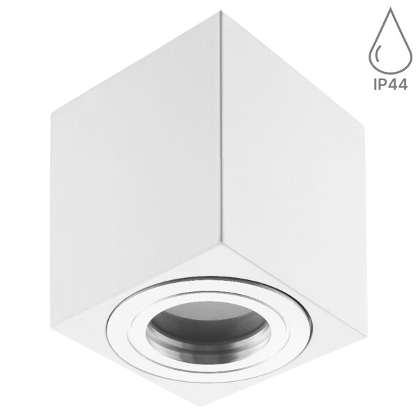 LED Aufbaustrahler IP44 Bad Eckig Weiß Matt | 230V Deckenleuchte Aluminium | Aufputz Deckenstrahler 80x80mm
