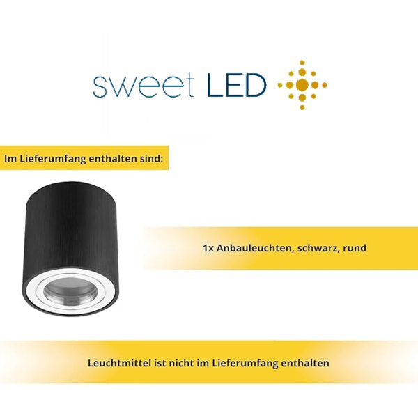 GU10 LED Aufbaustrahler IP44 Rund | Schwarz Gebürstet | 230V Bad Deckenspot Aufputz Ø 80mm | Höhe 95mm