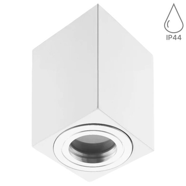GU10 Eckig LED Aufbaustrahler IP44 | Weiß Matt & Chromring | 230V Bad Deckenspot Aufputz 80x80mm | Höhe 95mm