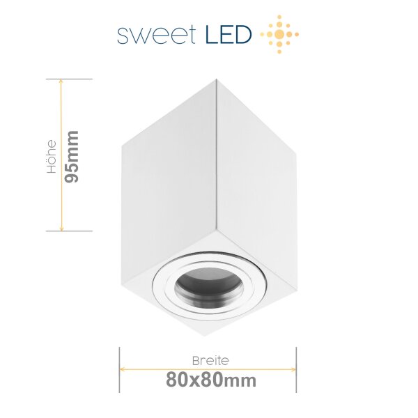 GU10 Eckig LED Aufbaustrahler IP44 | Weiß Matt & Chromring | 230V Bad Deckenspot Aufputz 80x80mm | Höhe 95mm