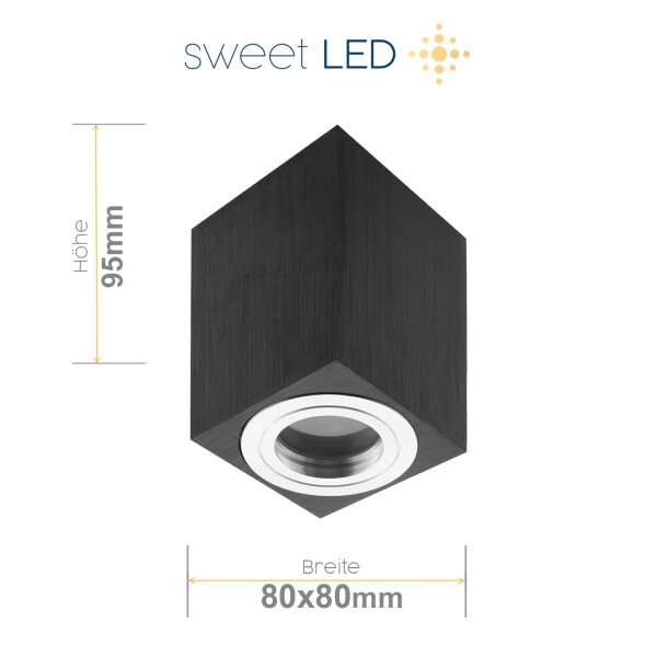 Sweet LED Aufbaustrahler Bad IP44 eckig GU10 Aluminium schwarz chrom Aufbauspot
