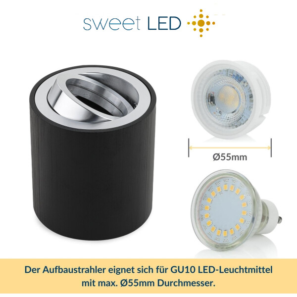 LED Aufbauspot GU10 Schwenkbar Schwarz Gebürstet mit Chromring | 230V Deckenspots Alu