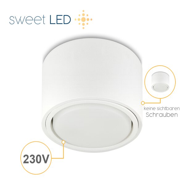 Aufbaustrahler flach LED GX53 Fassung 8W  Rund Weiß Matt