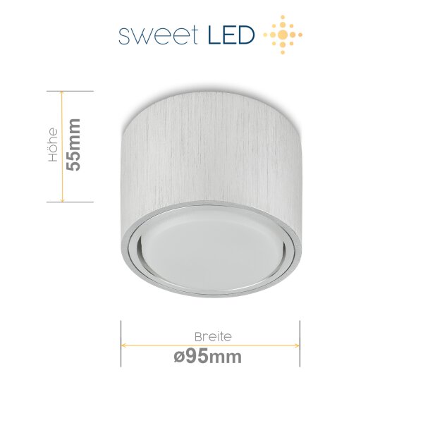 Aufbaustrahler flach LED GX53 Fassung 8W Rund Silber gebürstet