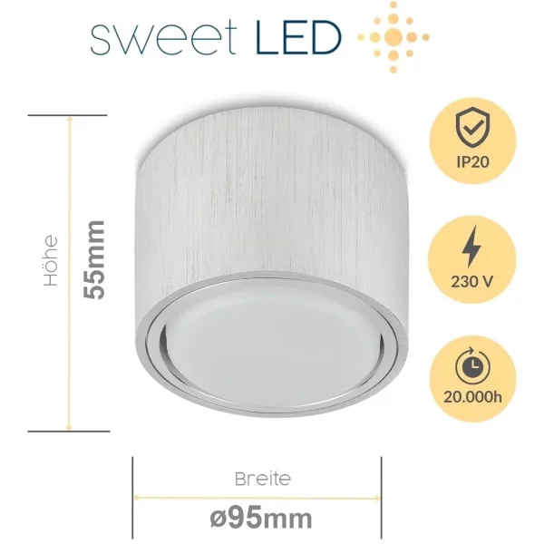 Aufbaustrahler flach LED GX53 Fassung 8W Rund Silber gebürstet
